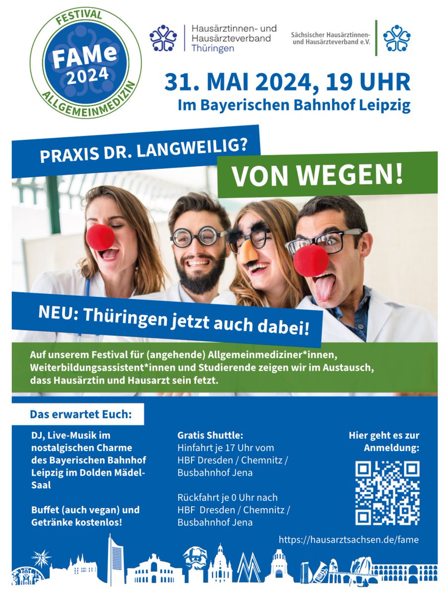 Fame Festival Allgemeinmedizin findet am 31.05., 19 Uhr im Bayrischen Bahnhof, Leipzig statt.
Infos unter: hausarztsachsen.de/veranstaltungs…