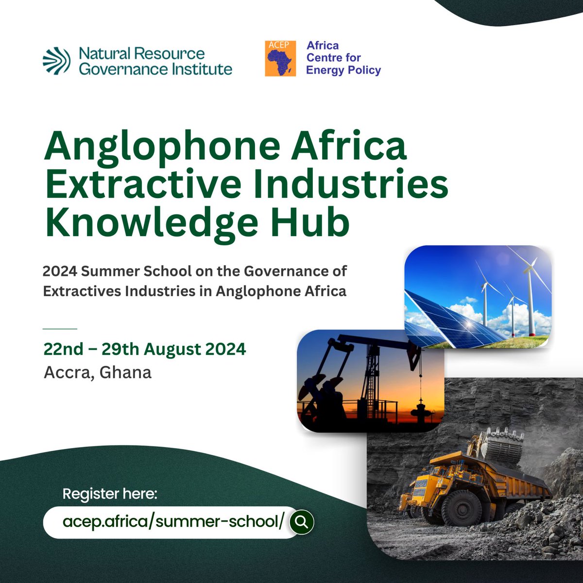 Ready to deepen your understanding of the energy transition and Africa's extractives industries? Join the 2024 summer school on the governance of extractives industries in Anglophone Africa, organized by @AcepPower & NRGI. Apply now ➡️ acep.africa/summer-school