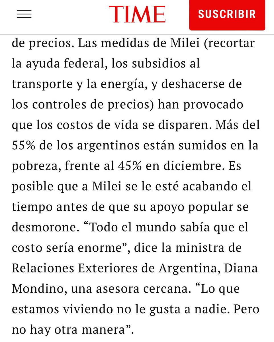 Jajajajajjaja la revista Time subió una nota de Milei diciendo que no cumplió su promesa de ajustar a la casta y que SE LE ACABA EL TIEMPO. Que diga la revista Time si es kirchnerista