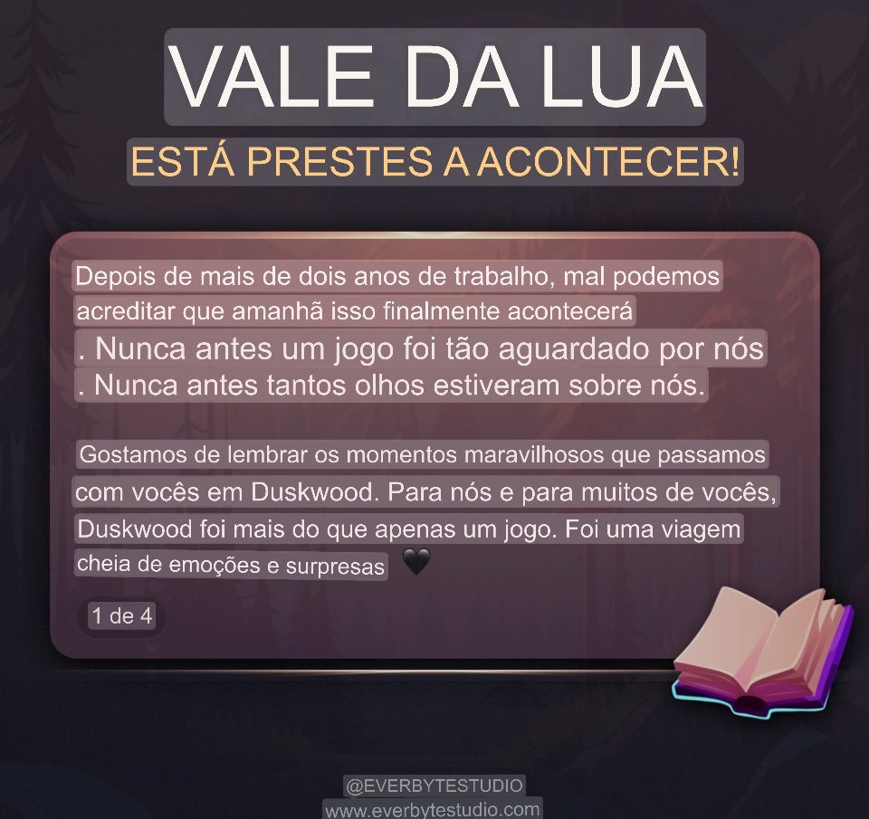 PortalEverbyte's tweet photo. Atualização da @EverbyteStudio com a legenda: “Está prestes a acontecer!”
É AMANHÃ DETETIVES 😍🕵️♀️🕵️
#Duskwood #moonvale #Everbyte #PortalEverbyte https://t.co/YhGdu9EPcP