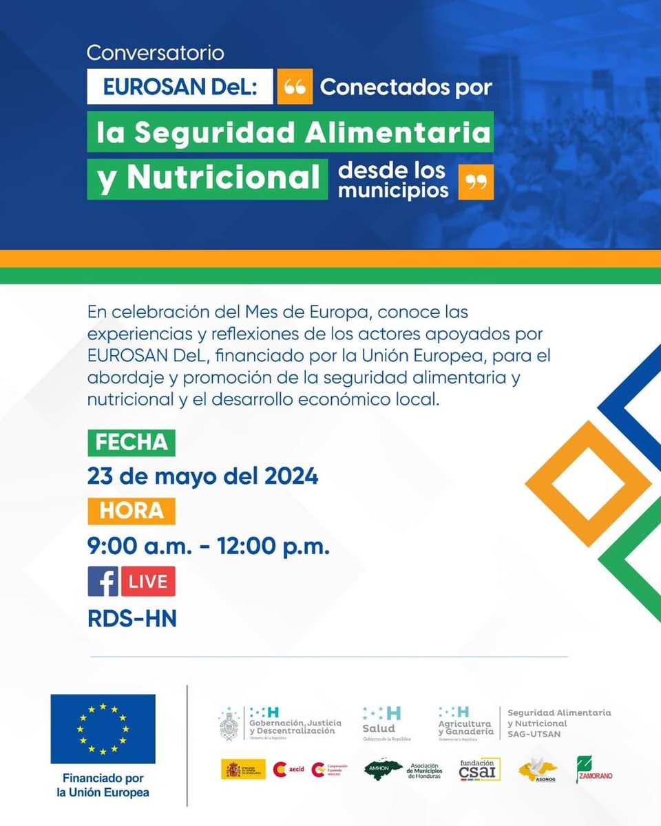 👇En breve estaremos compartiendo experiencias y reflexiones de los actores apoyados por nuestro programa #EurosanDel, con el que cooperamos para el abordaje y promoción de la seguridad alimentaria y nutricional, y el desarrollo económico social en 39 municipios del país.