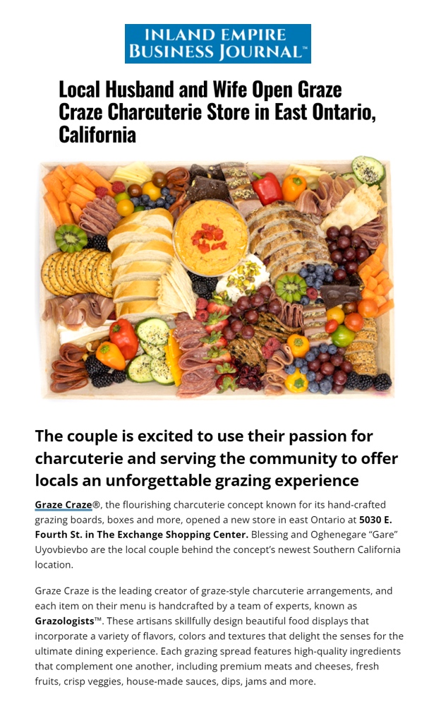We are excited to announce the grand opening of our newest Graze Craze in East Ontario, California, thanks to the dedication and passion of local husband and wife duo Blessing and Gare! 🧀🍇🥖 Blessing and Gare's passion for charcuterie is beautifully captured in a recent art...