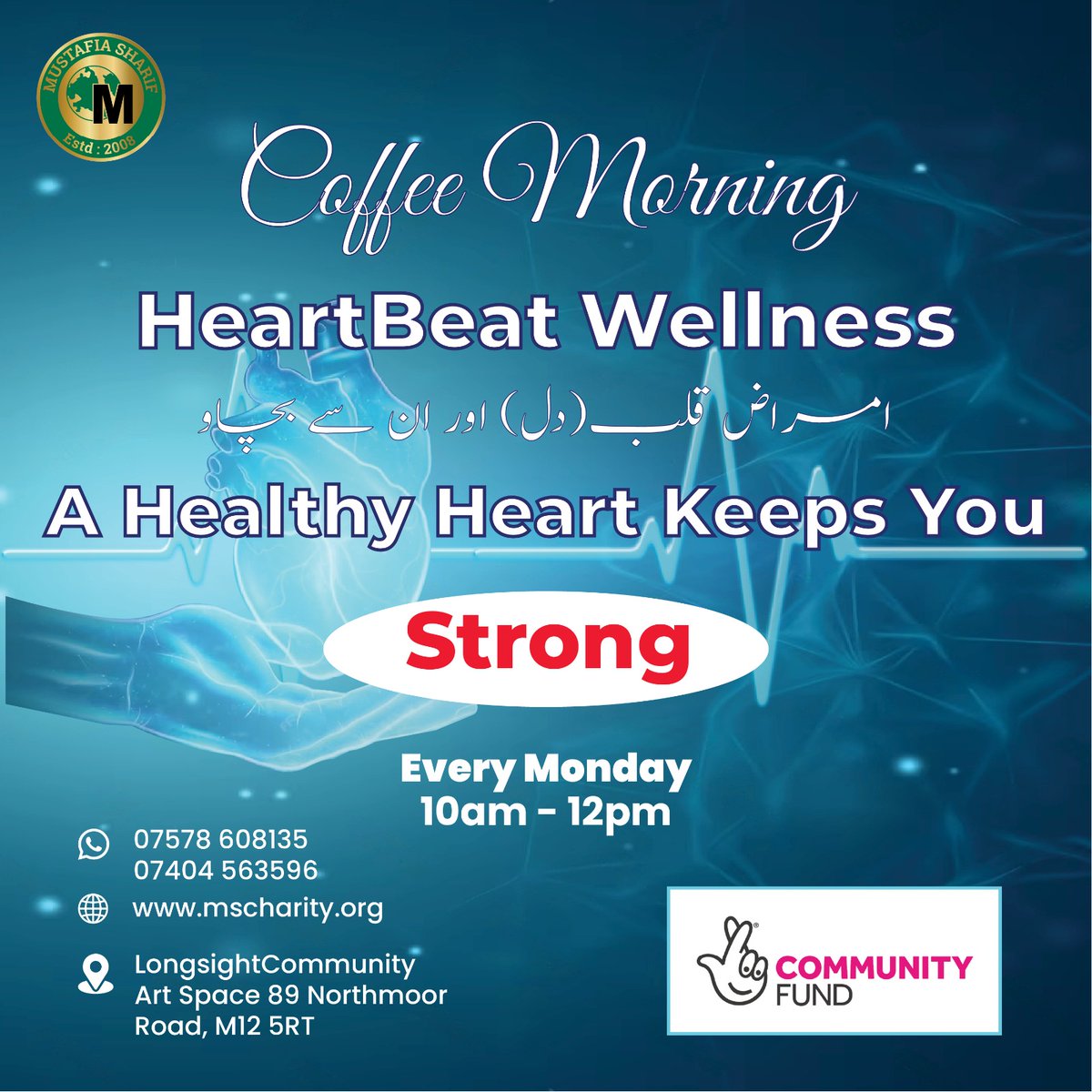 Join our cozy Coffee Morning & Wellness Session every Monday from 10 AM to 12 PM at Longsight Community Art Space! ☕❤️🌿 Relax, rejuvenate & connect with others. Supported by @TNLComFund . #HeartHealth #WellnessJourney #HealthyLiving2024 #CoffeeMorning #EnergyHealing