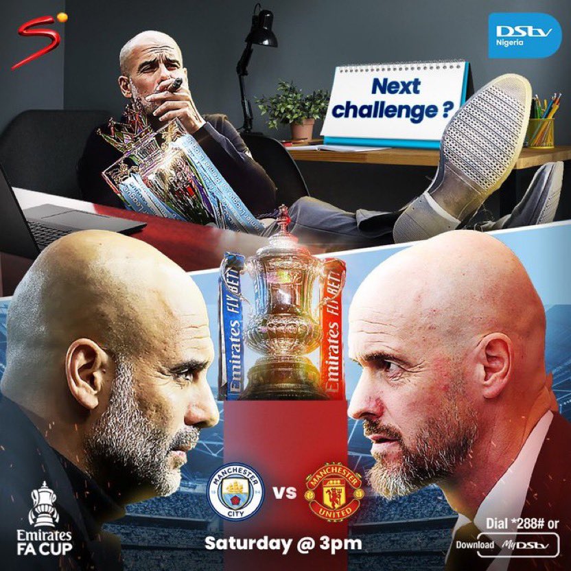 The season never end yet. Guardiola dey go for one more. The team wey dey hin way? The worst United team in recent memory😭. Wetin you think? Light work or miracle? Tune in Saturday for the #FACup final. Stay connected.