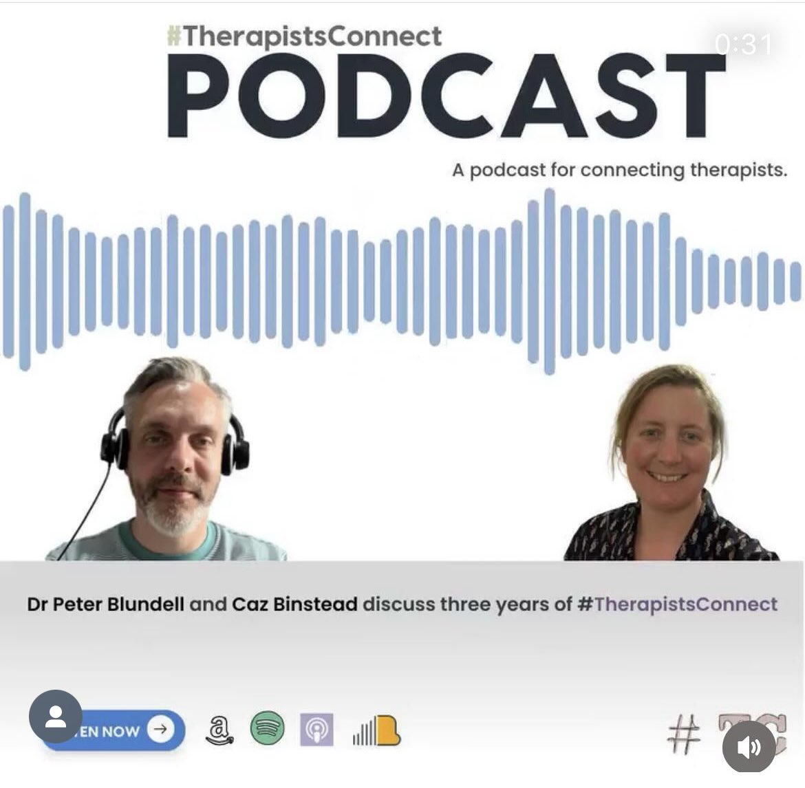 Therapists_C's tweet photo. It’s been 1 1/2 yrs since the #TherapistsConnect co-leads @cazbinny & @drpeterblundell last had a chat on the podcast,so they’re doing a half year community round-up! Catch their new podcast episode when it’s released over next couple of months 🙌 #TraineeTalk #TherapistsCreate https://t.co/xv0pWyrCzW