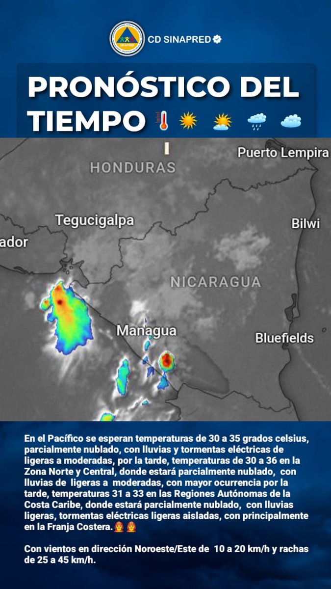 Válido de las 6:00 AM hasta las 6:00 PM del jueves 23 de mayo del 2024.

Una vaguada persiste desplazándose entre el Sureste  de México, Norte de Centroamérica y el Noroeste de Nicaragua.

👇👇👇