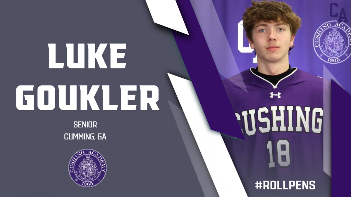 🔦#SeniorSpotlight Thank you Luke Goukler! Luke joined us from the Nashville Jr. Preds and made an immediate impact with 16 goals and 11 assists. His favorite Cushing memories were the bus rides with the boys. He will be with the Chicago Steel next year in the USHL! #RollPens 🐧