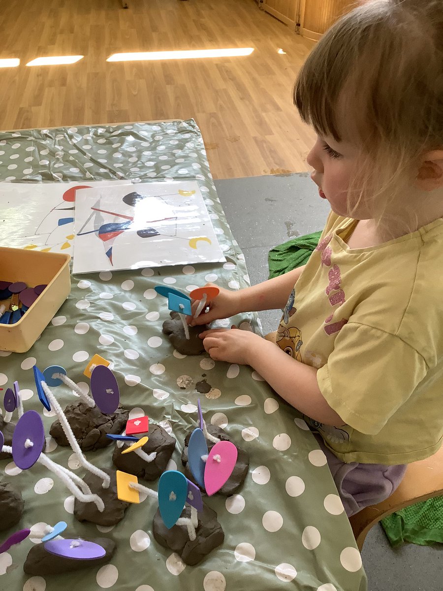 RobsackN's tweet photo. Today, the children made their own sculptures using clay, inspired by Alexander Calder. They were very excited to model the base and add different shapes while counting them.@R_S_Wood https://t.co/Ap11qA5K8j