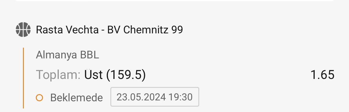 𝘽𝘽𝙇 🇩🇪 • Vechta - Chemnitz / Toplam sayı 159.5 üst 1.65 Serideki ilk üç maçta da bu barem geçildi ve ortalama 167.6 sayı çıktı. Vechta’nın evindeki ilk maçı izledim. Vechta normal sezonda olduğu gibi play-off’ta da geçiş hücumlarını zorluyor. Bu nedenle son maç play-off