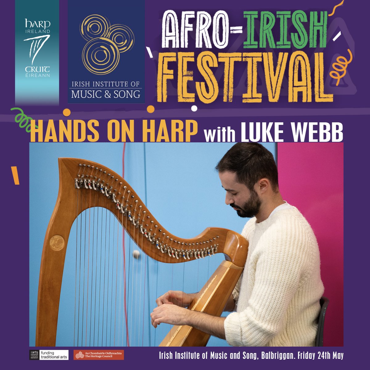 We're very excited to join <a href="/lukewebbharpist/">Luke Webb</a> at <a href="/IIMusicSong/">Irish Institute of Music and Song</a> tomorrow for Hands on Harps workshops as part of the Afro-Irish festival! 
#afroirishfestival #cruiteireann #irishharping