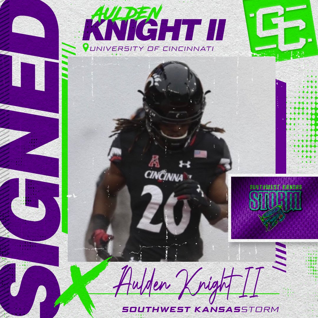 Congratulations to our #TGCathlete WR/DB Aulden Knight for signing with the SW Kansas Storm of the AFL. Aulden brings experience, speed and excitement to both sides of the ball for the Storm. #thegridironcrew #AFL #swkstormfootball @IM_BLESSED_96AK