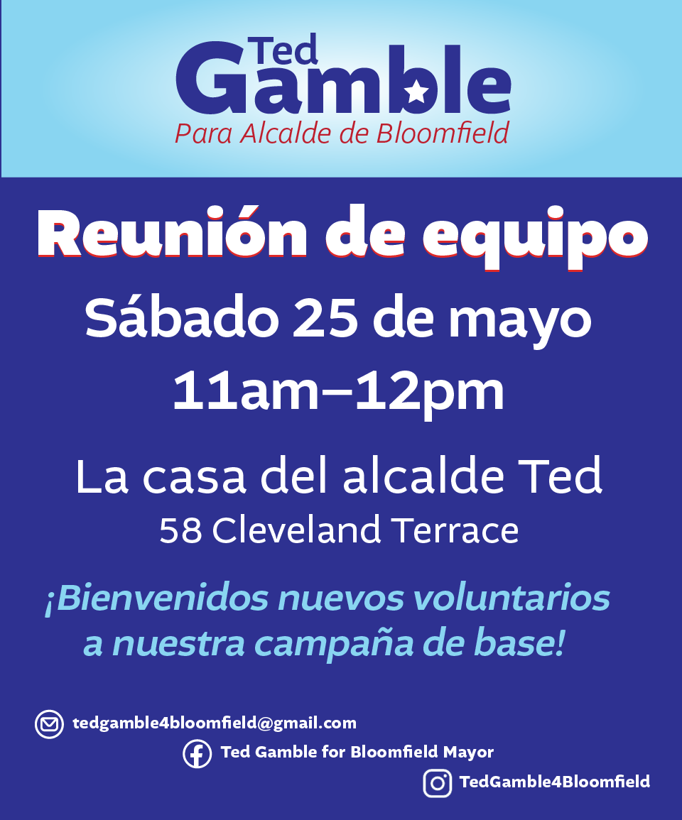 TedGamble4BLMFD's tweet photo. New meeting alert!
Saturday, May 25 
11AM-Noon
58 Cleveland Terrace

New volunteers are welcome!!!
#bloomfield #bloomfieldnj #teamgamblecauthen #tedgamble4bloomfield https://t.co/ljb6905P38