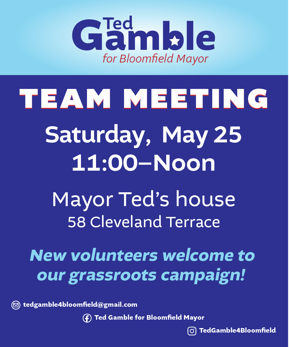 TedGamble4BLMFD's tweet photo. New meeting alert!
Saturday, May 25 
11AM-Noon
58 Cleveland Terrace

New volunteers are welcome!!!
#bloomfield #bloomfieldnj #teamgamblecauthen #tedgamble4bloomfield https://t.co/ljb6905P38