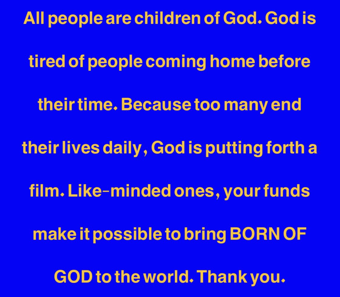 BORN OF GOD can stop suicides worldwide.
#supportindiefilm #suicideprevention #suicide #suicideawareness #22aday #stopsuicide #godsplan #donate #globalimpact #impactinvestment #impactinvestors #invest #taxshelter #globalsales #highroi #savelives #contactus #chooselife #sharepost