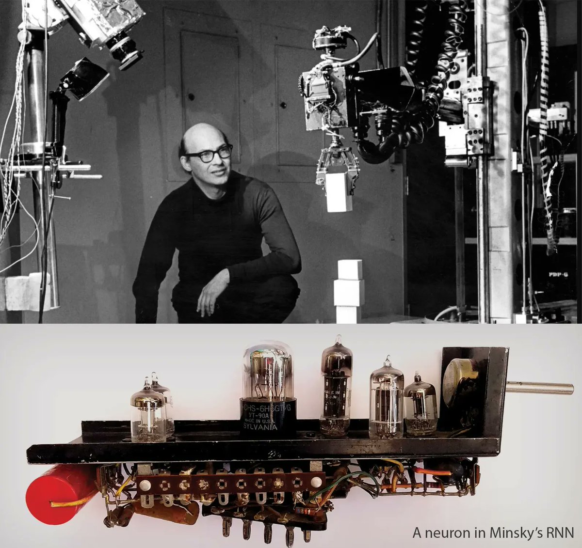 models_of_life's tweet photo. Marvin Minsky, one of the fathers of AI and the creator of the first random neural net, believed: "in many ways, they're a dead end". It’s so easy to dismiss good ideas in their infancy. It took many innovations to reach today's LLMs (more takeaways at the end). In 2000, he said: https://t.co/TvWKfgcznZ