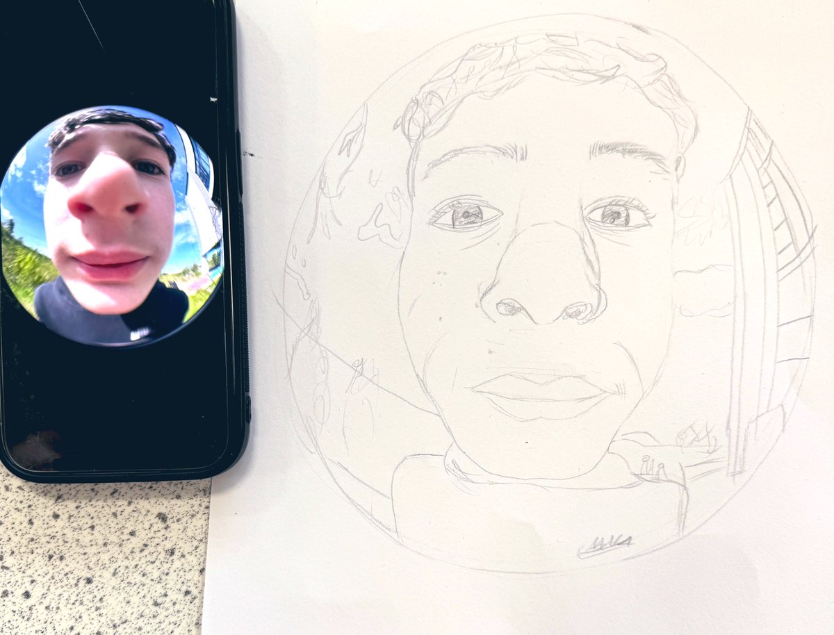 design_ehs's tweet image. Love this quick sketch from S2 Charlee today! Also great start to a portrait from Zara, featuring Ross and Atlanta from their class. 🖼️ ✍️ 🌟