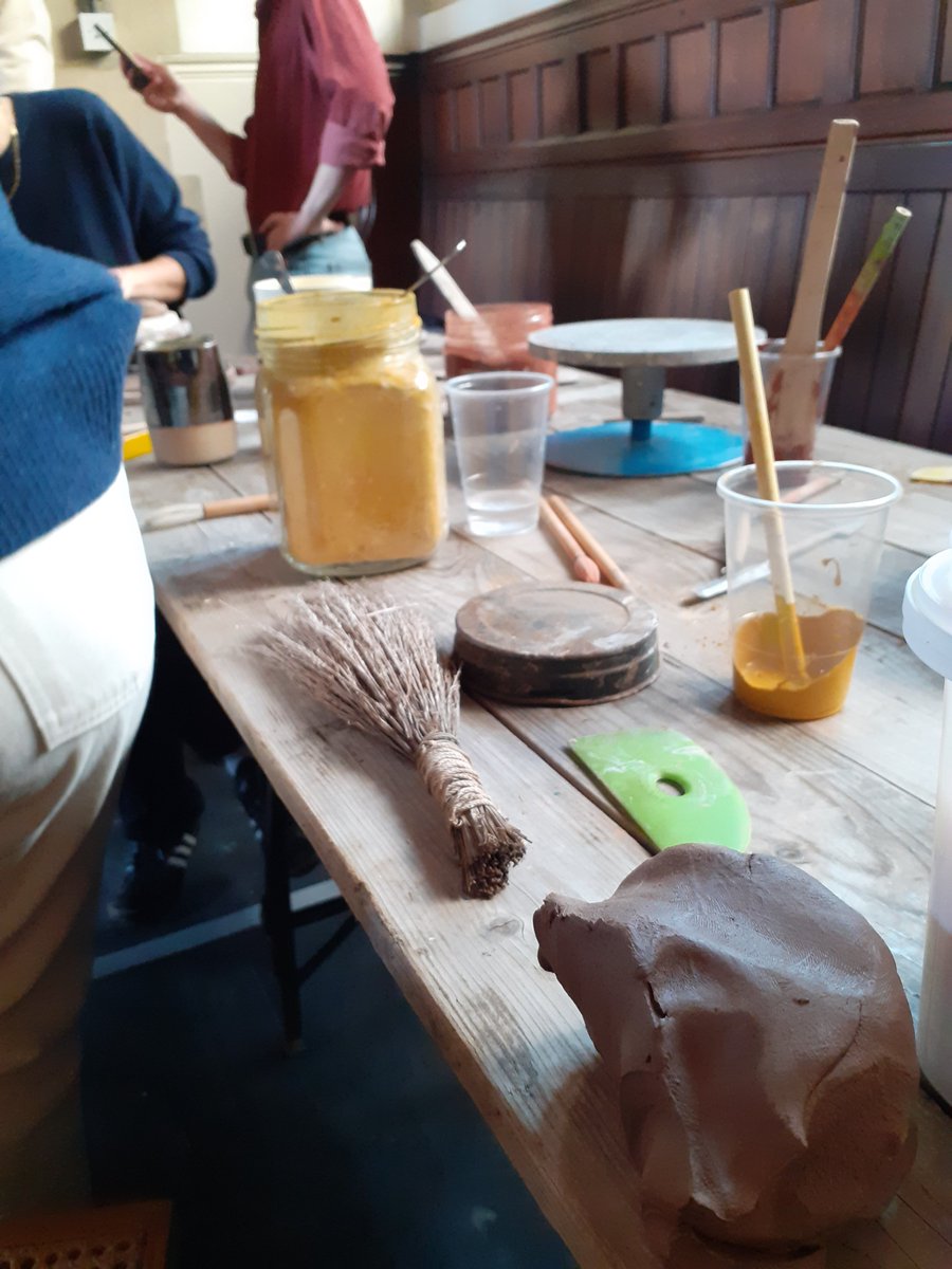 HMCOxford's tweet photo. We're delighted to welcome the potter Joseph Bull to College today & tomorrow. Some of his own work is on display, & he's also brought equipment & materials for students, staff & Fellows to have a go! #PlayWithClay #Relax https://t.co/FXIHvLmiya