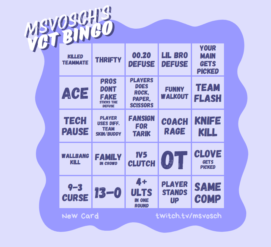 msvosch's tweet photo. Watching #VALORANTMasters? 

🧓Make it more exciting with bingo. Come play with us and get your own card! https://t.co/3r3AfidtpS https://t.co/kdU7Kpdhsg