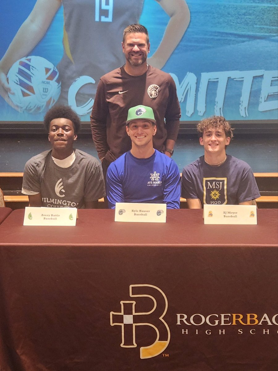 Proud of these dudes! Senior signing day is here. AJ Meyer- Mount St. Joseph University Kyle Hauser- Ave Maria University Avery Battle -Wilmington College