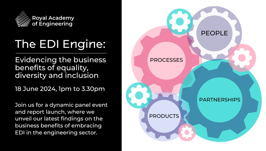 We are hosting an expert panel discussion with industry leaders to kick off the launch of our latest D&I report. Want to hear the evidence for EDI in business success? Sign up now - you will also get the chance to ask questions and network: raeng.org.uk/events/2024/ju… #EngDiversity
