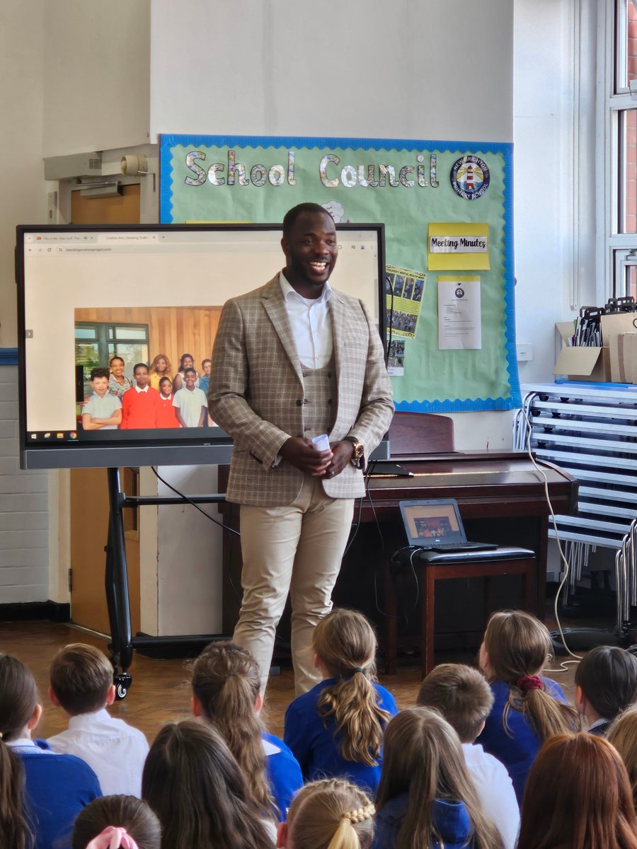 NewBrightonPS's tweet photo. This week our Year 5 Young Gentleman's group took part in their midpoint presentation. We're so proud of them all reading out their work in assembly and look forward to seeing the progress they make in the second half of the project #YoungGentlemen @StandingOvproj https://t.co/MxLze0PKtl