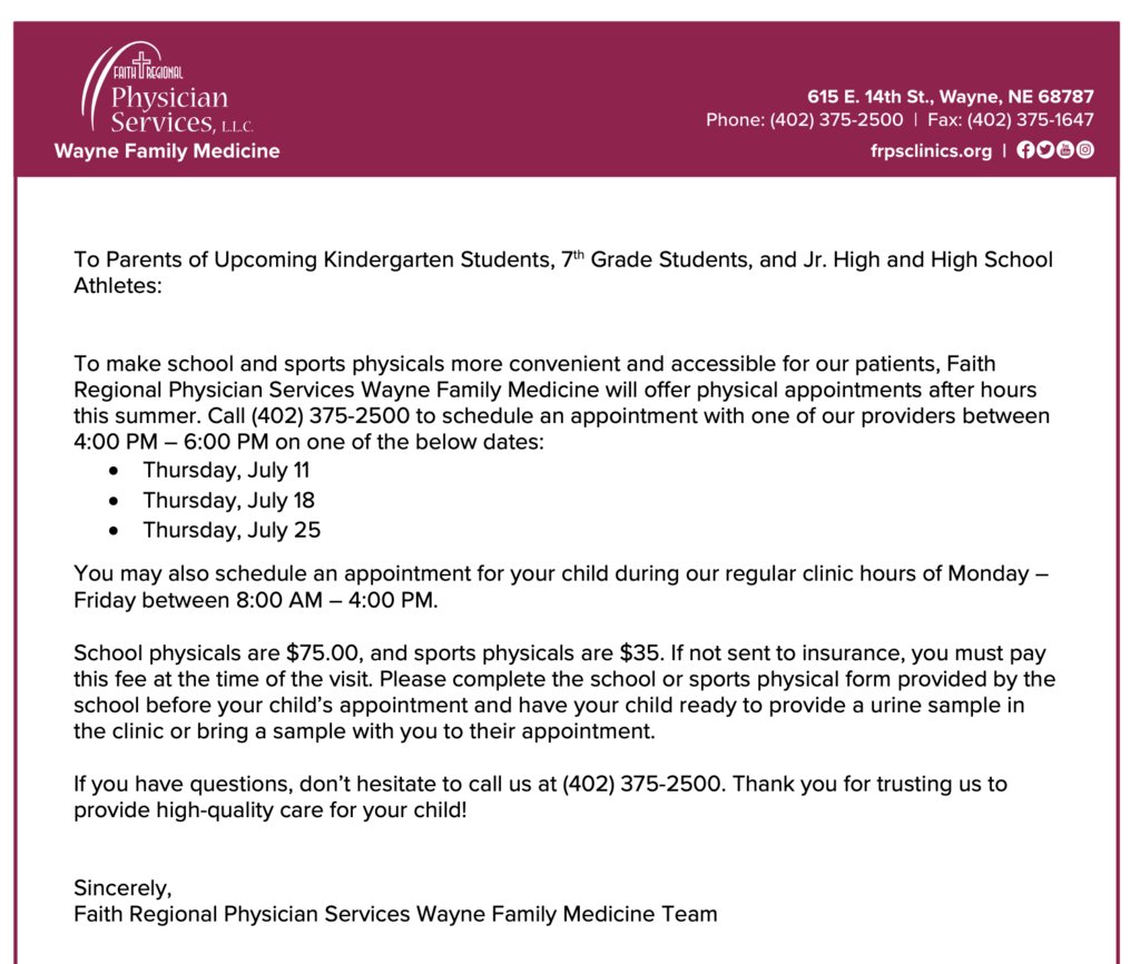 Summer is here but don't forget about physicals before the next school year.