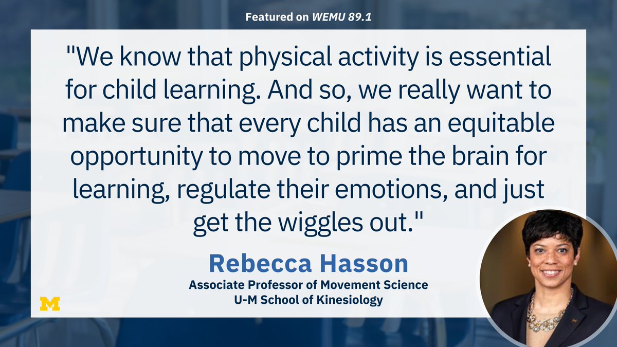 In partnership with @WashISD, @UMKines’ InPACT program provides children health-enhancing physical activity in the classroom. Associate professor Rebecca Hasson joins @WEMU891 to talk about how InPACT is creating equity in early childhood education. myumi.ch/8r2pz