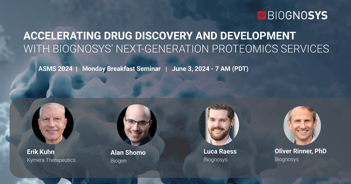 biognosys's tweet photo. Don't miss our #ASMS2024 breakfast seminar on June 3rd! Learn how @KymeraTx use our #TrueSignature® panels, how @Biogen explores mass spec assays for clinical #biomarker profiling and our new #TrueDiscovery® #Plasma #Proteomics service.
Secure your spot: https://t.co/oCkGp0r0Ee https://t.co/2AfLJTfZHt