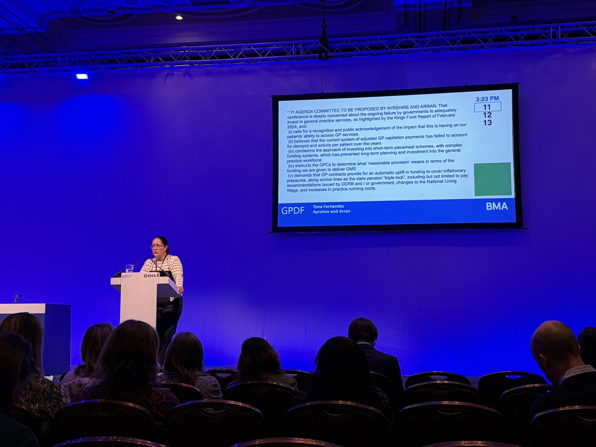 DrChrisWilliams's tweet image. Deep concern about ongoing failure by government to adequately invest in general practice services. @gpayrshire Tona Fernandez proposing a #ConfLMC24 motion which includes multiple solutions.