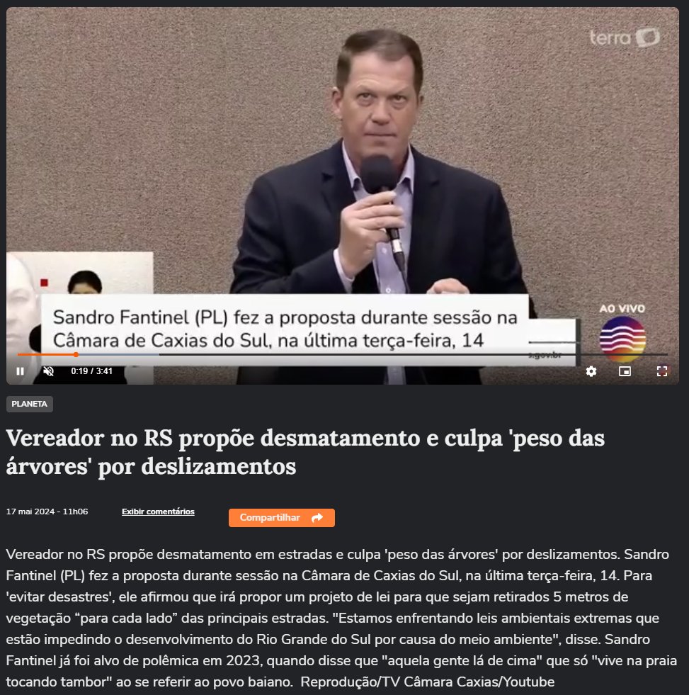 Aqui na Serra, iniciou uma chuva torrencial, que pode perdurar até semana que vem. Essa água toda vai descer e manter a situação da capital caótica.

Qual a proposta da extrema-direita para reduzir isso? Desmatar ainda mais