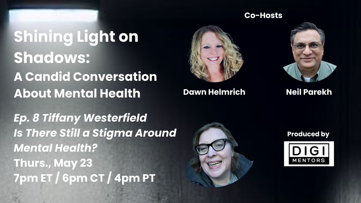 1/x Ep. 8 of #ShiningLightonShadows will tackle the question of whether there is still a stigma around #MentalHealth. @Dawner100 is my co-host. Tiffany Westerfield is our guest. Watch live this evening, May 23 at 7pm ET or later, at your convenience: neilparekh.org/post/ep-8-tiff…