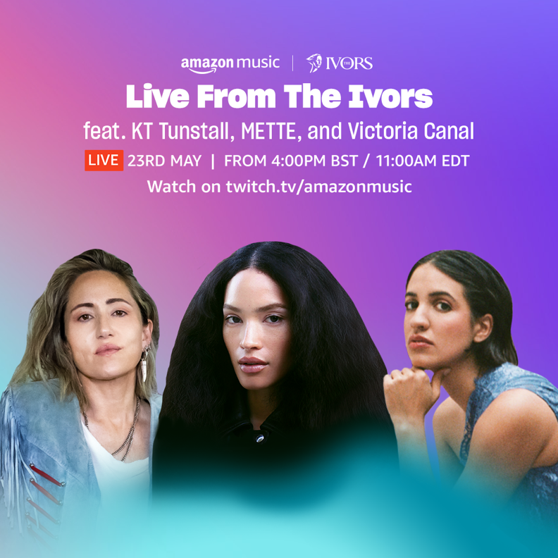 Don't forget to tune in LIVE at twitch.tv/amazonmusic at 4pm BST to catch me, @mettenarrative and @victoriacanal at the @IvorsAcademy!🥳🎉You won't wanna miss it! #kttunstall #Ivors #Amazonmusic