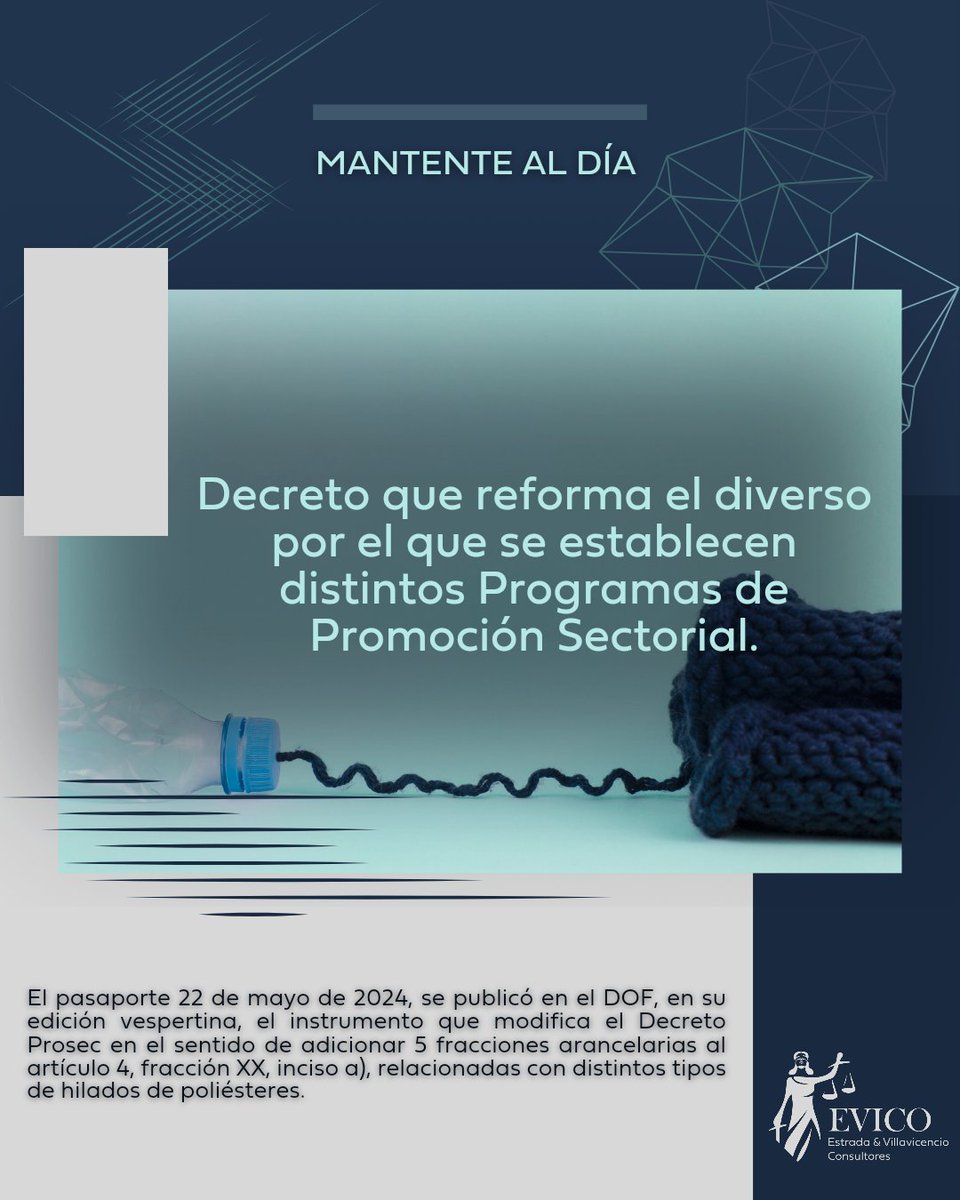 EVIConsultores's tweet image. ⚠️ HOY EN EL DOF 

👉🏼 Decreto que reforma el diverso por el que se establecen distintos Programas de Promoción Sectorial.
🌐 hmhttps://goo.su/G9P0wD 

#EVICO #PROSEC #ComercioExterior #SE