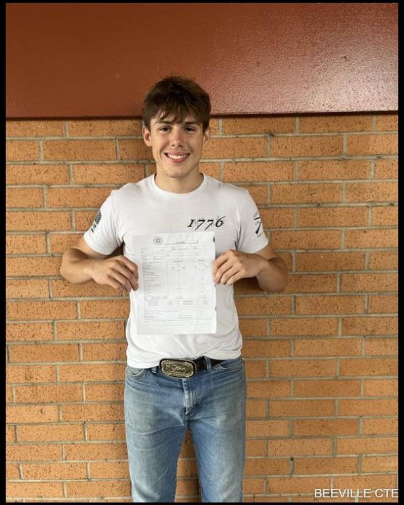 Beeville CTE Welding student Chris passed the American Welding Society D1.1 industry weld test during the 2023-24 school year!  Congratulations on your success and this important step toward your future!