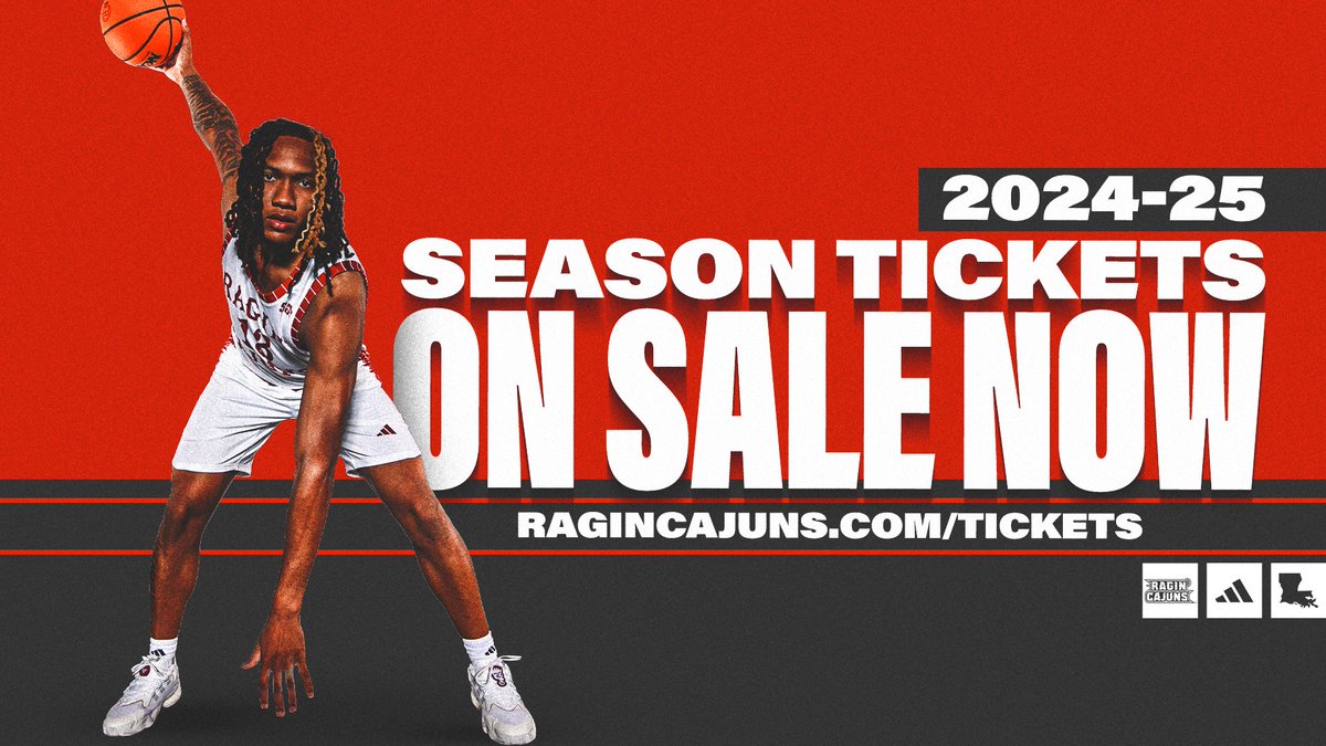 2024-25 𝐒𝐄𝐀𝐒𝐎𝐍 𝐓𝐈𝐂𝐊𝐄𝐓𝐒 are on sale now for your Ragin' Cajuns! Get them today at ragincajuns.com/tickets and don't miss any of the action all season long. #GeauxCajuns