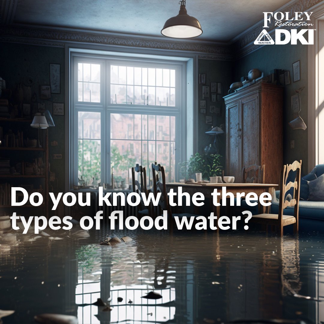 Here are the types of water you may encounter:

💧 Clear water: generally safe and uncontaminated
💧 Grey water: may contain some contaminants
💧 Black water: this water has been contaminated with sewage, chemicals or other dangerous substances

Visit foleyrestoration.com