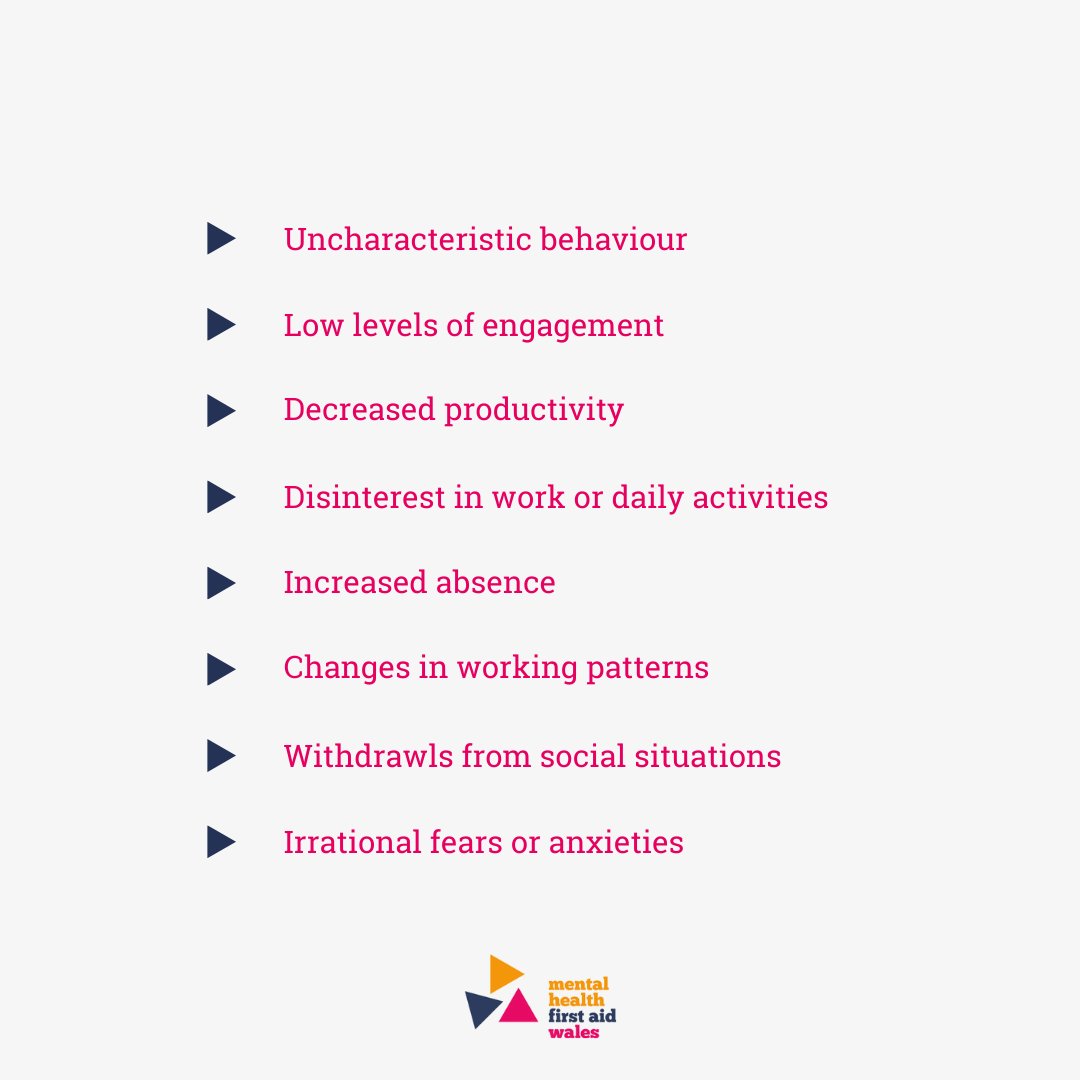 Being proactive in supporting our colleagues' mental health is crucial to maintain a safe workplace. If you notice these signs at work, it's time for a chat. 

Visit our website - mhfawales.org - for more information on how we can help you support a safe workplace.