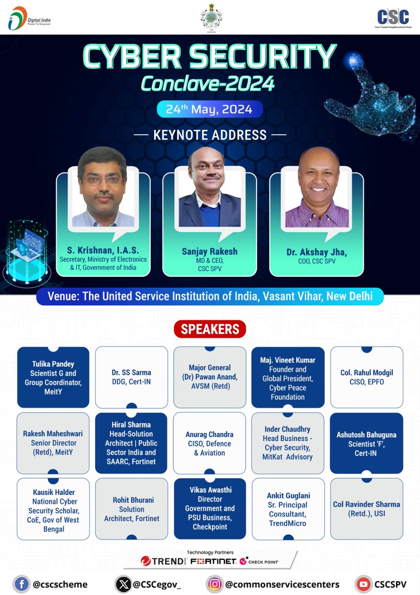 Just a Few Hours Left for CSC #CyberSecurity Conclave 2024...

Navigating Cyber Insecurity: Building Resilience in an Interconnected World.

Learn useful strategies to protect your professional &amp; personal information on the internet &amp; much more...

#CSCCyberSecurityConclave2024