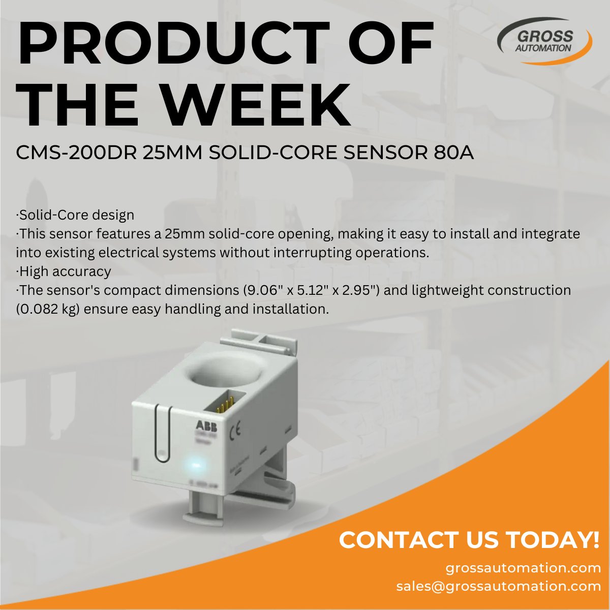 Product of the Week: ABB Electrification CMS-200DR 25mm Solid-Core Sensor 80A
Contact us to learn more! To request a quote, visit grossautomation.com/manufacturer/A…, email us at sales@grossautomation.com, or give us a call +1 262-252–1600.