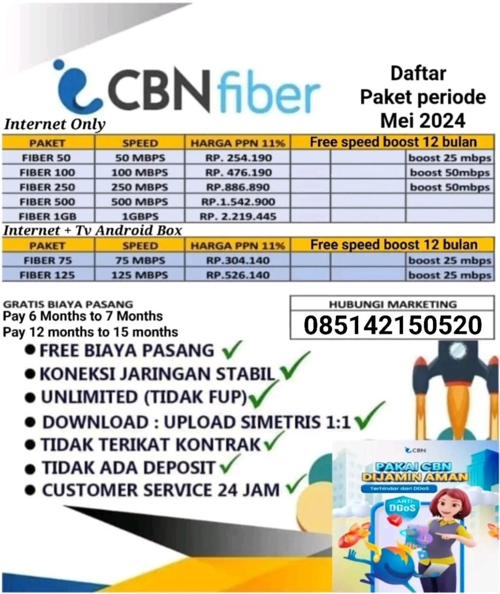 bagusmega996's tweet photo. CBN Fiber Internet Wifi, Harga termurah paket 50mbps (best seller) tapi harga seperti paket 20mbps, hanya Rp 254.190/bulan sudah termasuk Ppn 11% (HARGA FLAT SELAMA PEMAKAIAN). https://t.co/8Zbfc8Cqv8