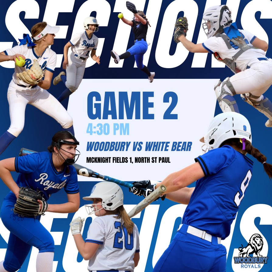 SoftballRoyals's tweet photo. Sections Game 2 today @ 4:30 - be there!

🆚 Woodbury vs WBL
⏰ 5/23 @ 4:30
📍 McKnight Field 1
🎟️ Online tickets only 

$10 adults / $5 Students &amp; Seniors https://t.co/obZ2mYbv5c https://t.co/oS3gnkrXcs