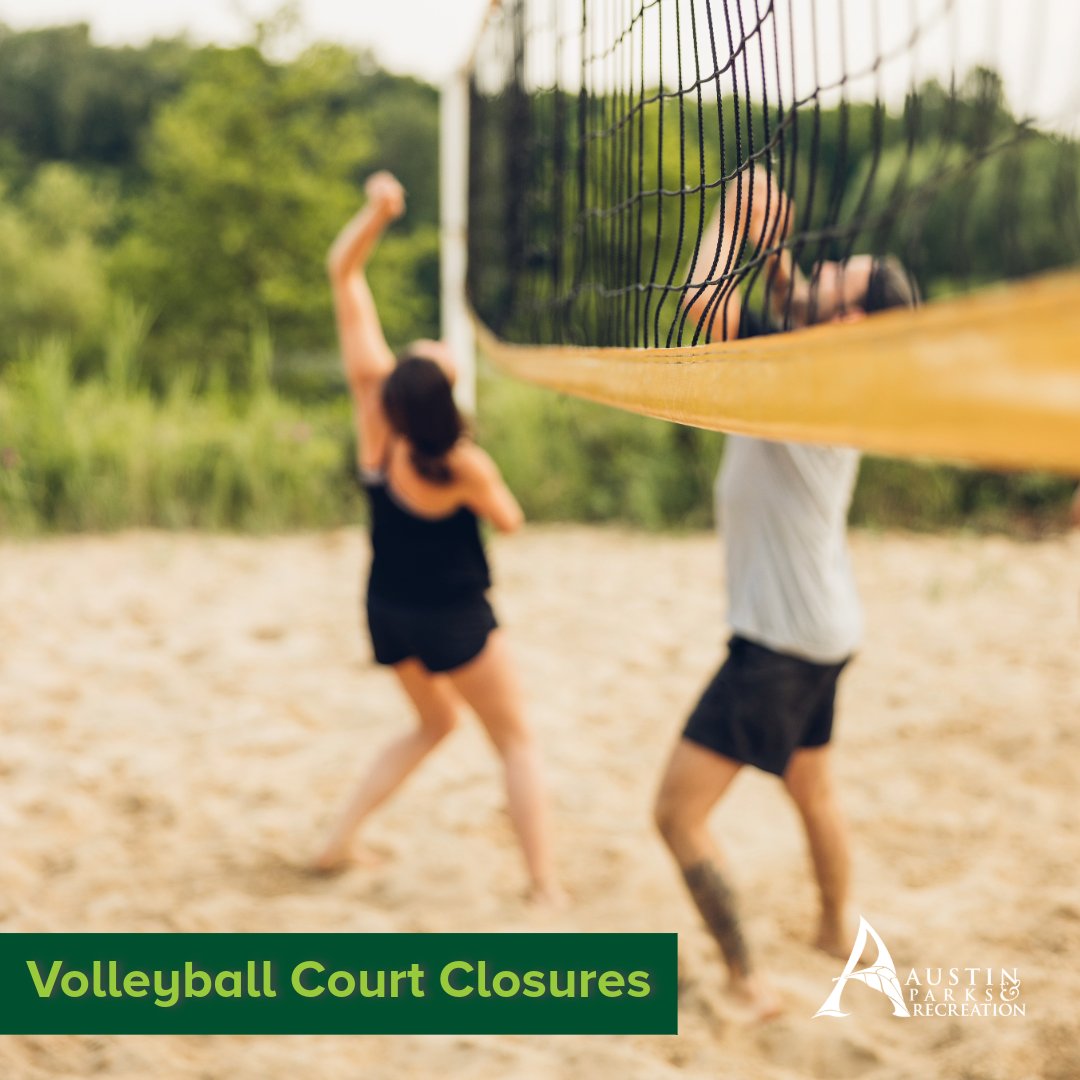 The volleyball courts at Dick Nichols, Kendra Page, Dove Springs, and Franklin Parks will be temporarily closed Tuesday, May 28, 7am-3pm, for herbicide treatment in the sand areas. More closure details: tinyurl.com/2s3u44y2