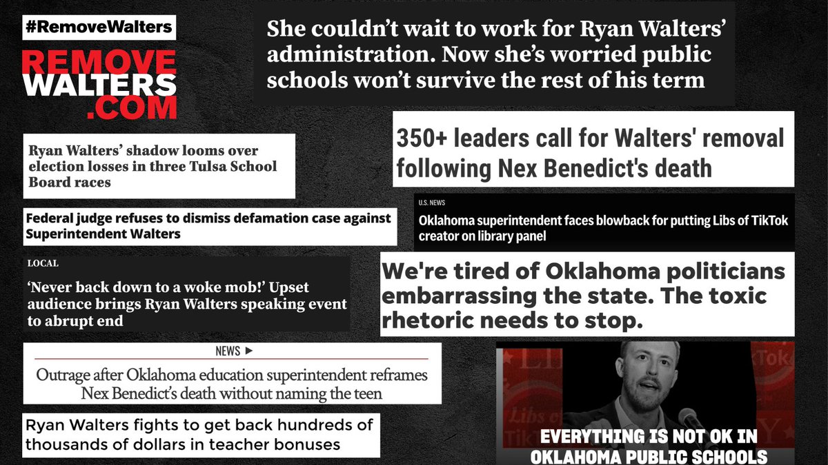 HRC's tweet photo. Happy 39th Birthday to Oklahoma State Superintendent Ryan Walters!
To celebrate, let’s look back at 39 of your ✨ finest ✨ news headlines as State Superintendent!
You are truly the best…at being the worst. Have a day! #RemoveWalters https://t.co/WURZRaE6Is