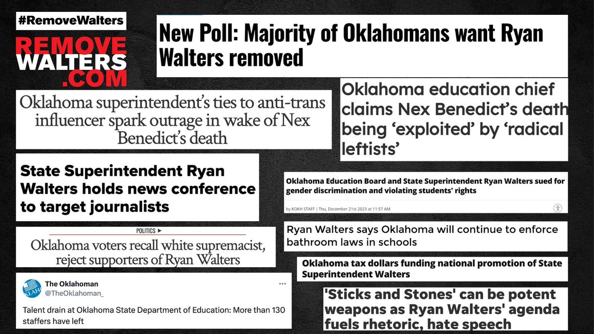 HRC's tweet photo. Happy 39th Birthday to Oklahoma State Superintendent Ryan Walters!
To celebrate, let’s look back at 39 of your ✨ finest ✨ news headlines as State Superintendent!
You are truly the best…at being the worst. Have a day! #RemoveWalters https://t.co/WURZRaE6Is