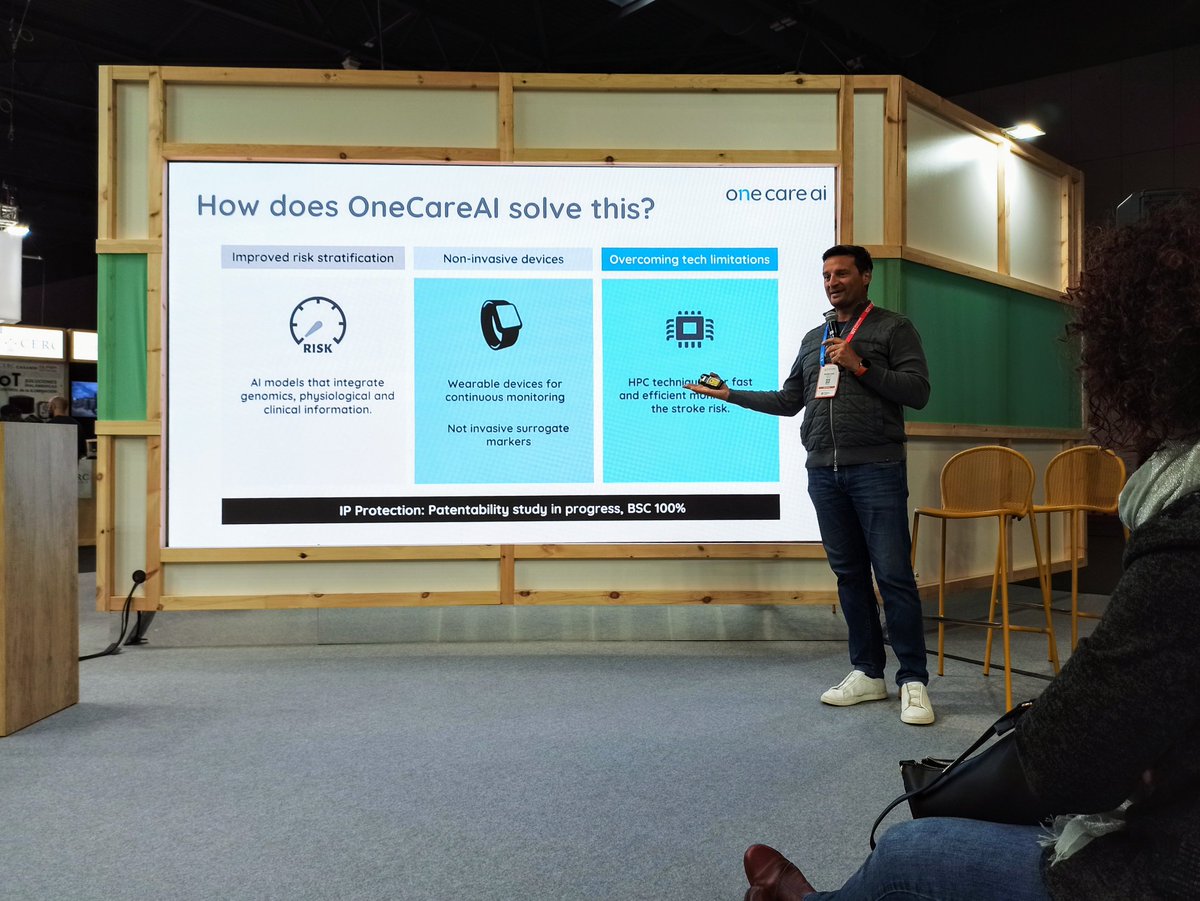 Davide__Cirillo's tweet photo. @lezzidan introducing #OneCareAI @BSC_CNS #HPC + #AI system for #stroke risk monitoring using #wearables in the agora of @barcelonactiva @IOTSWC #iot #healthtech https://t.co/XtrPxPztrv