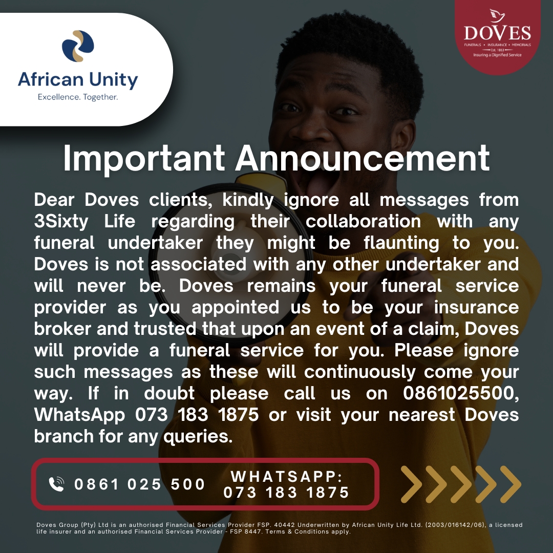 Doves_Insurance's tweet image. Attention all Doves clients, important announcement.

#dovesinsurancesa