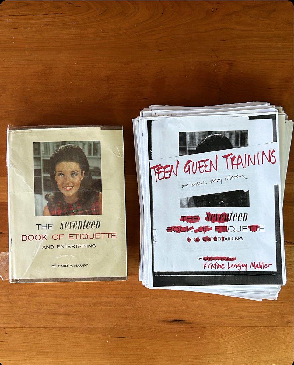 TEEN QUEEN TRAINING, my first wild and precious book project—26 erasure essays sourced from the 26 chapters of the Book—began its ascent TEN YEARS AGO (!) and made it to prom court over and over but was never queen...until now. Tiara placement in spring 2026 w/ @autofocuslit!!!