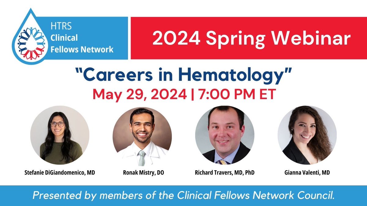 HTRSFellows (@htrsfellows) on Twitter photo Are you interested in applying to jobs in classical hematology? Still trying to decide on a specialty and want to learn more about career options in classical hematology?
If so, don’t miss our upcoming webinar!
Register at: bit.ly/3WTEbpY
<a href="/HTRStoday/">Hemostasis and Thrombosis Research Society</a> <a href="/HTRSFellows/">HTRSFellows</a> Are you interested in applying to jobs in classical hematology? Still trying to decide on a specialty and want to learn more about career options in classical hematology?
If so, don’t miss our upcoming webinar!
Register at: bit.ly/3WTEbpY
<a href="/HTRStoday/">Hemostasis and Thrombosis Research Society</a> <a href="/HTRSFellows/">HTRSFellows</a>