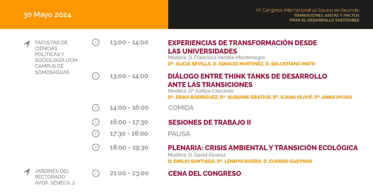 VII Congreso Internacional de Estudios de Desarrollo

📢 Consulta aquí la programación del día 30 de mayo 
 
🗓️ 30/05/2024
📍Facultad de Ciencias Políticas y Sociología de la UCM. Campus de Somosaguas.
🔎 + INFO: viicongresoreedesucm.org 

#VIICIED #CooperaciónYDesarrollo