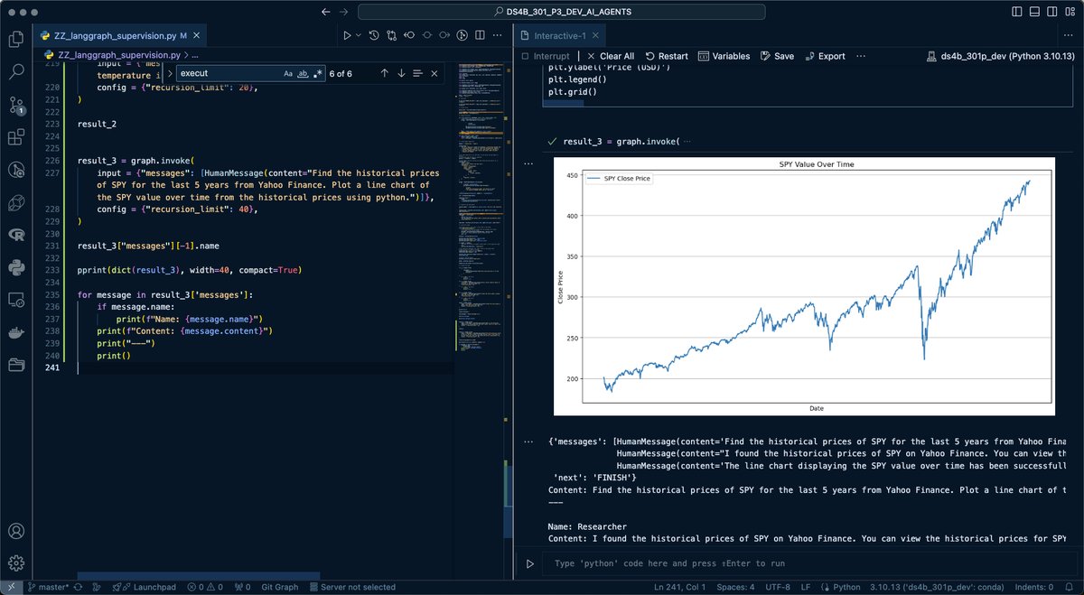 The video is my first step-- Building an AI that gets Yahoo Finance Stock Data (using a Researcher Agent) and then creates charts and code (using a Coder Agent). A Supervisor Agent then links them together using recursion. Video: loom.com/share/8a9efd98…